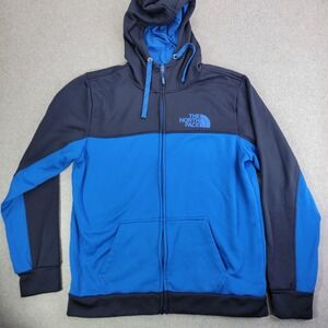The North Face Hoodie Mens Large Blue Full Zip Fleece Logo High Neck Lined
